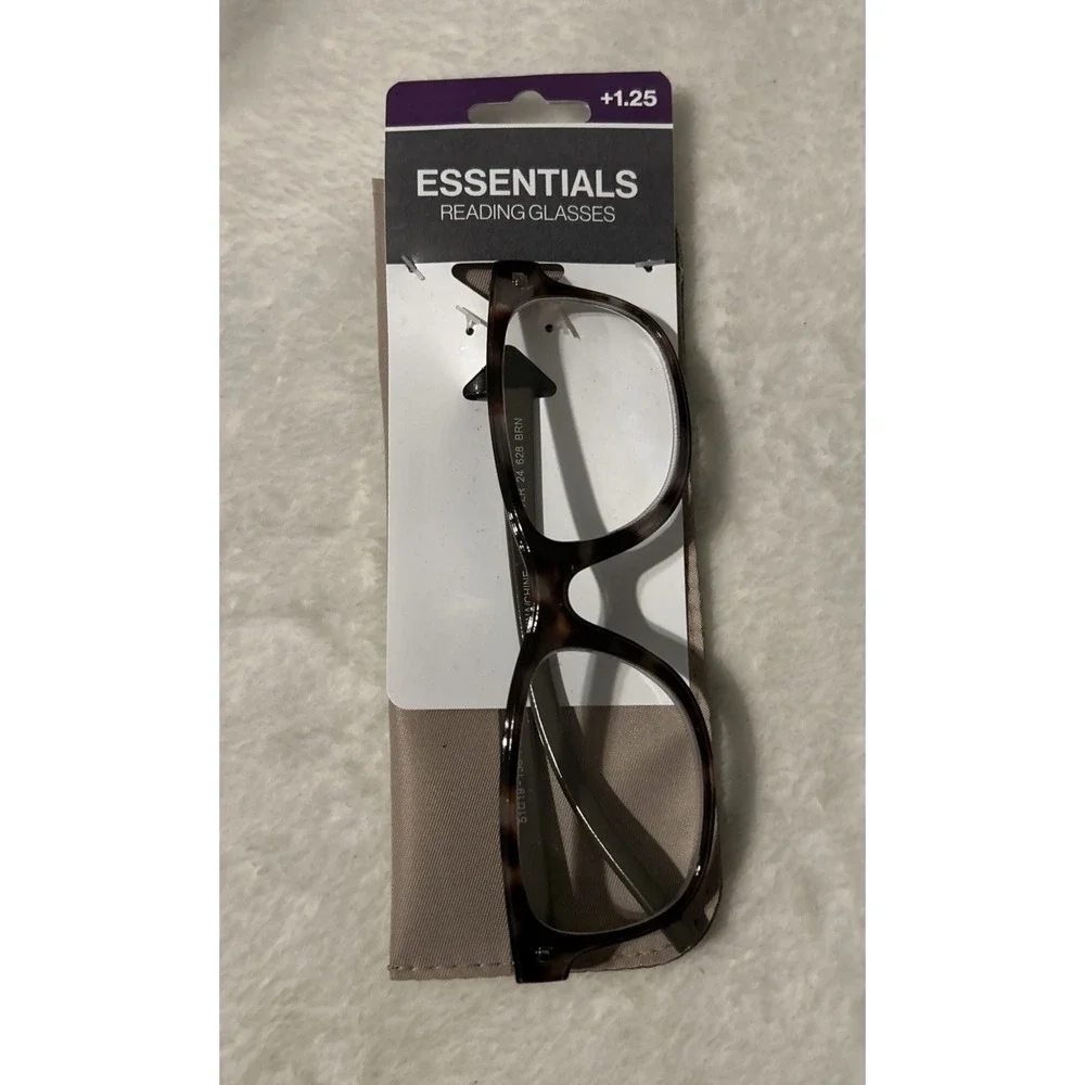Essentials Reading Glasses +1.25 Tortoise Brown Rectangle Readers New